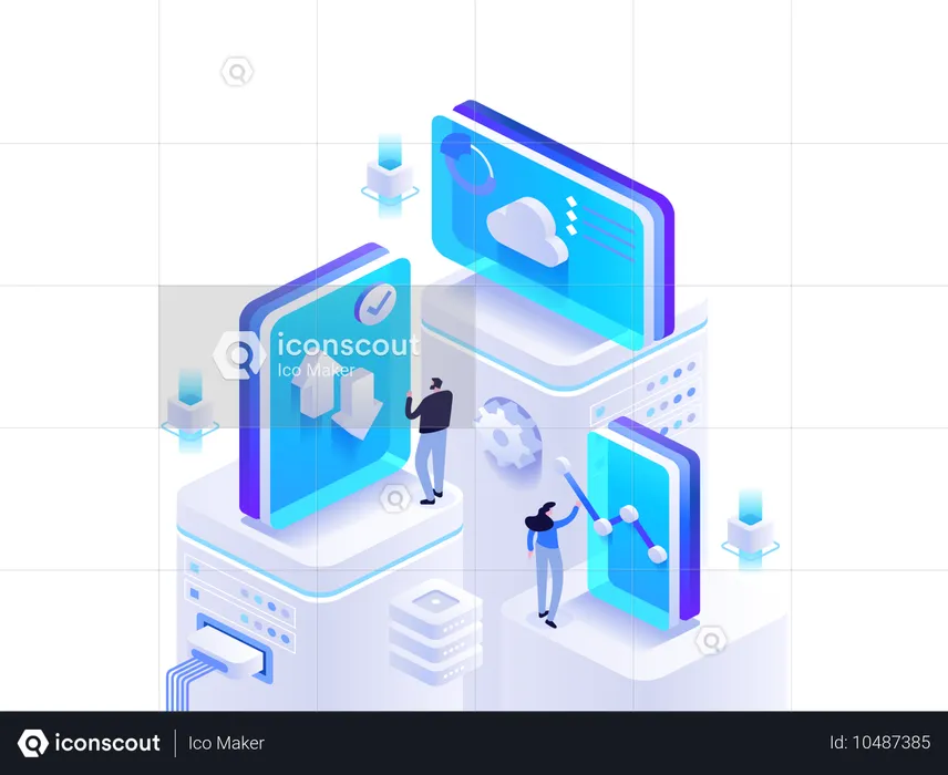 Business-Team arbeitet an technischem Projekt  Illustration