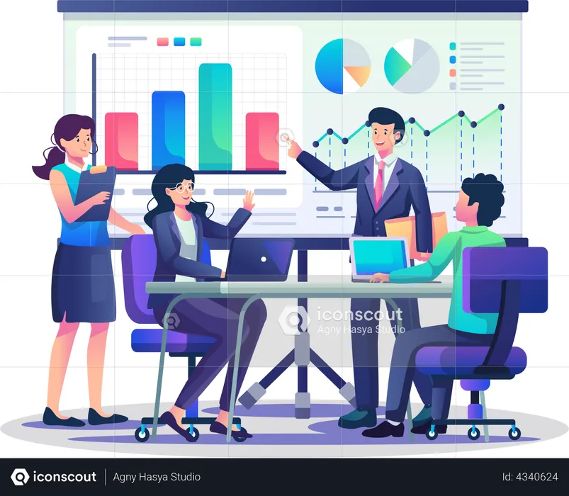 Business team conducting board meeting with each employee  Illustration