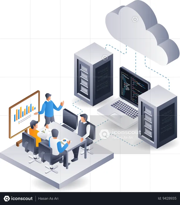 Business team developing cloud server application  Illustration