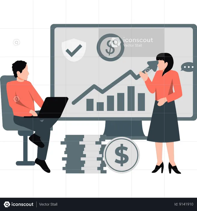 Business team discusses financial growth  Illustration