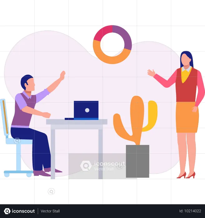 Business team discusses on pie charts  Illustration