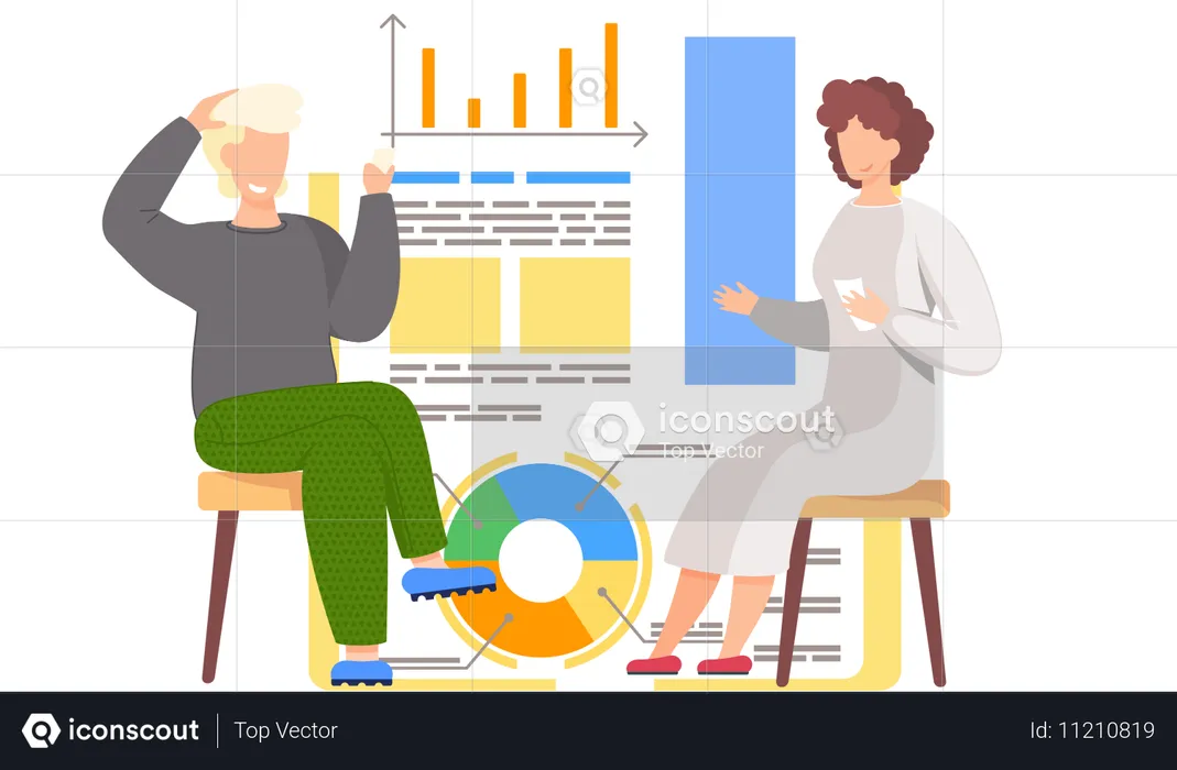 Business team discussing profit profile of company  Illustration