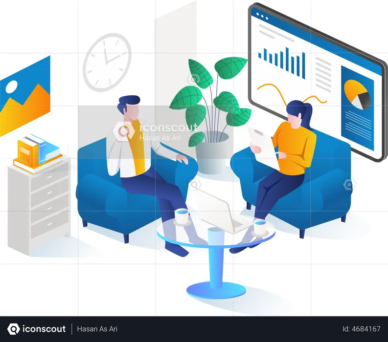 Business team discussing while sitting on sofa  Illustration