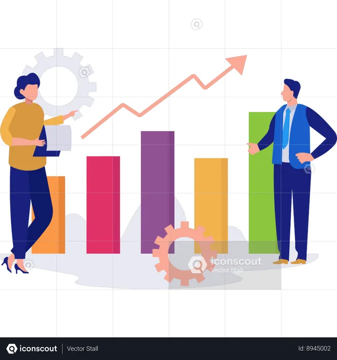 Das Business-Team diskutiert Marktdaten  Illustration