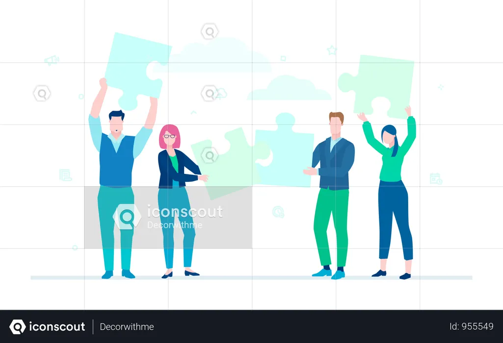 Business Team Doing A Puzzle  Illustration