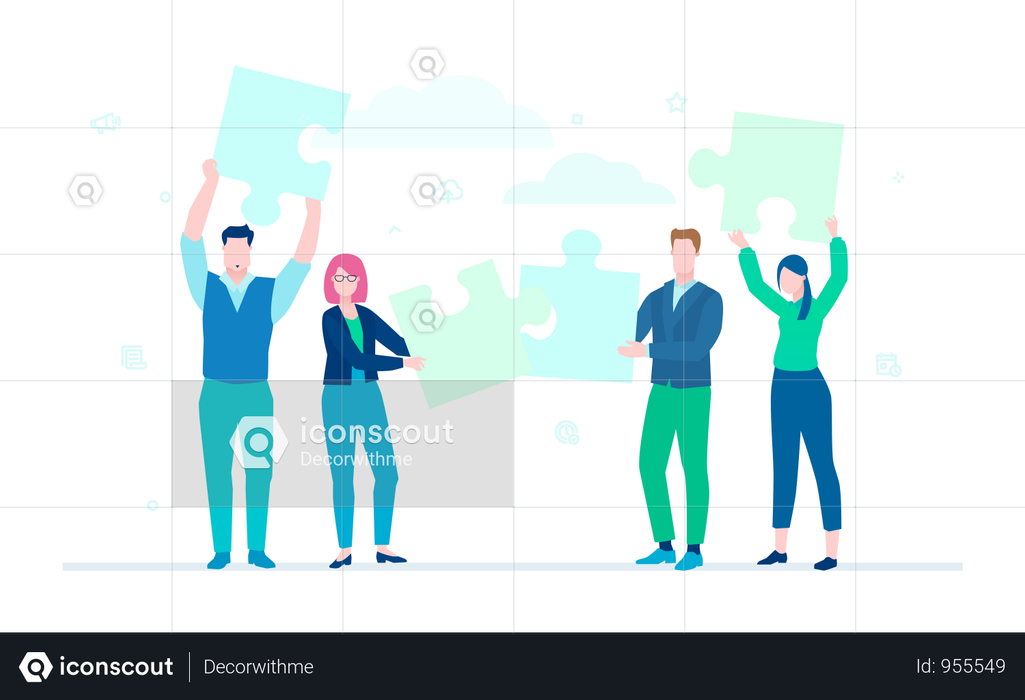 Business Team Doing A Puzzle Illustration