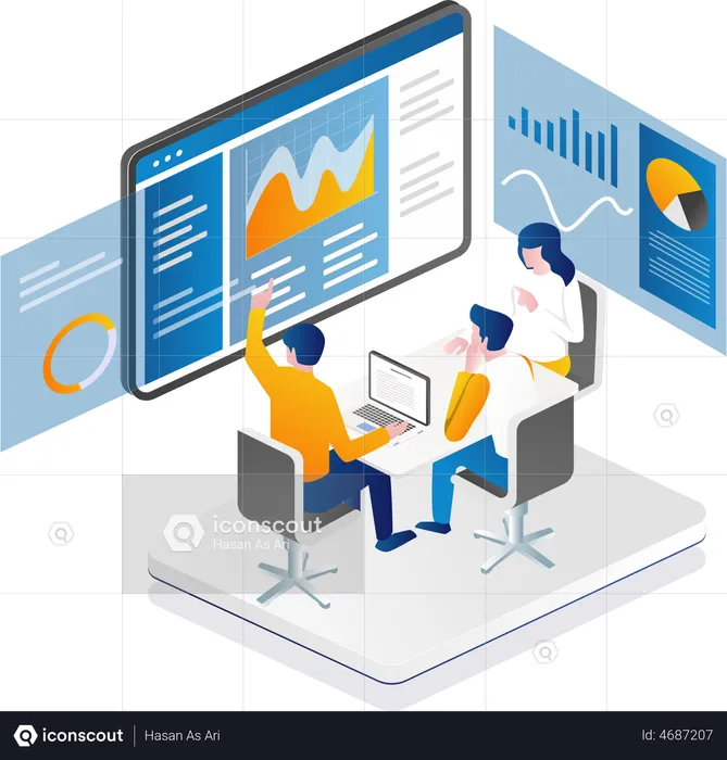 Business Team doing data Analysis  Illustration