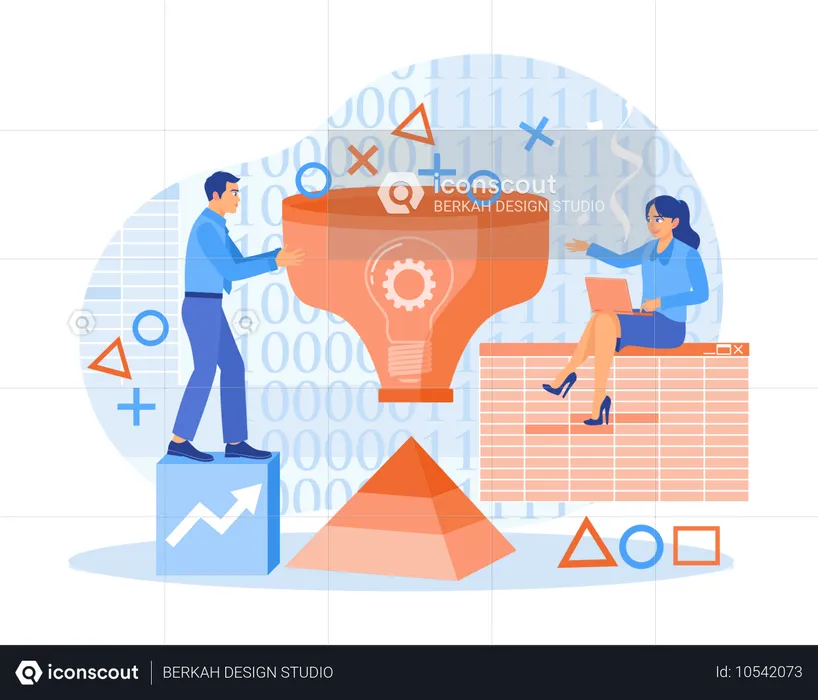 Das Geschäftsteam entwickelt eine Geschäftsstrategie und analysiert Daten, um Geschäftsentscheidungen zu treffen  Illustration