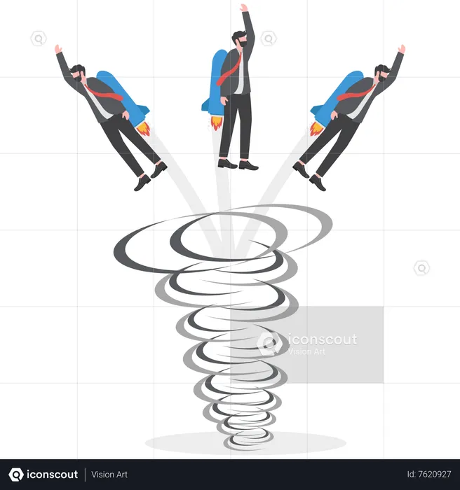 Business team fly away from the tornado  Illustration