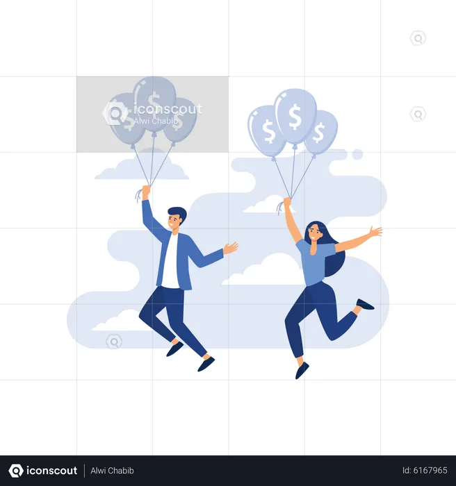 Business team flying with money  Illustration