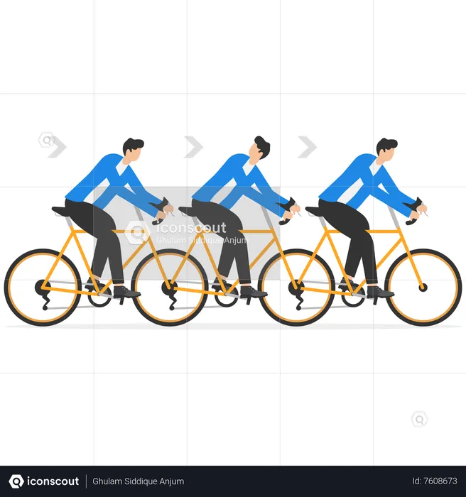 Business team group riding on tandem bike together  Illustration