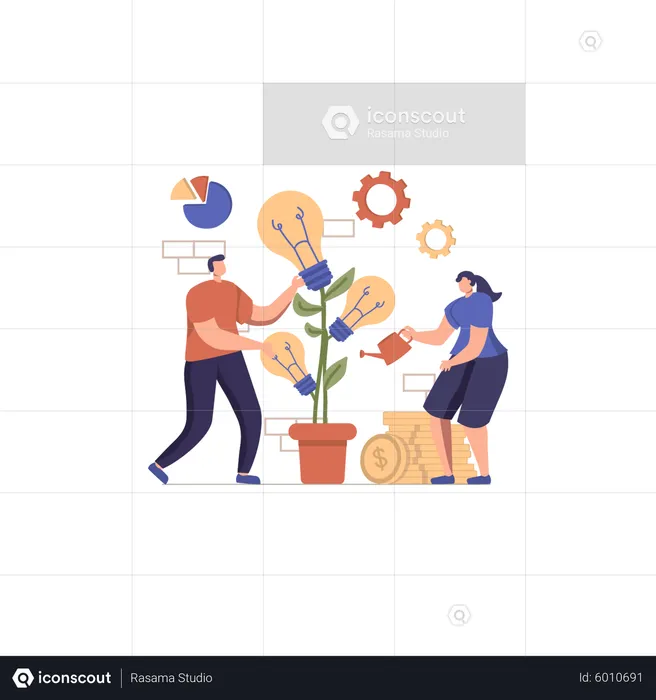 Business team growing business idea  Illustration