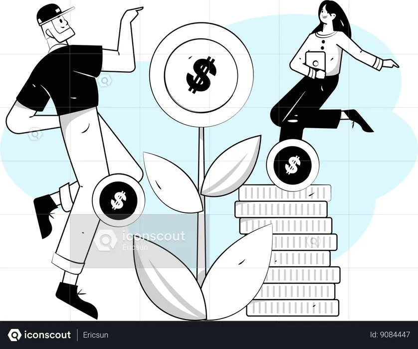 Business team grows money plant  Illustration