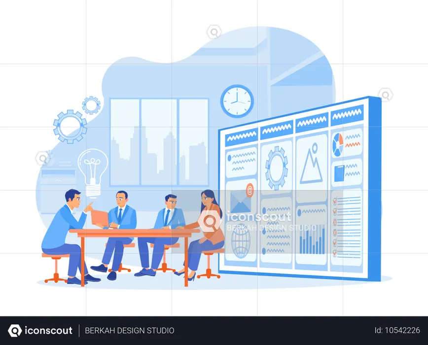 Business team having meeting in office and Analyzing new business projects  Illustration