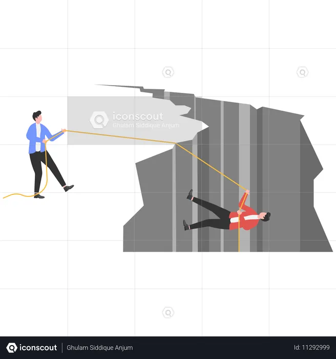 Business team help partners climb up from cliff  Illustration