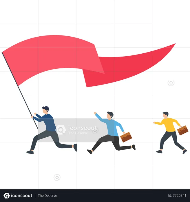 Business team holding flag and running to success  Illustration