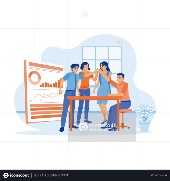 Business Team Holding Meeting And Discussing Together In Office  Illustration