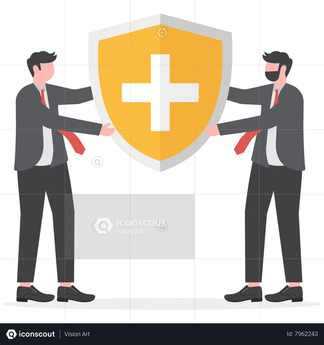 Business team holding shields against business  Illustration