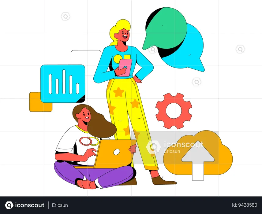 Business team is doing cloud upload  Illustration
