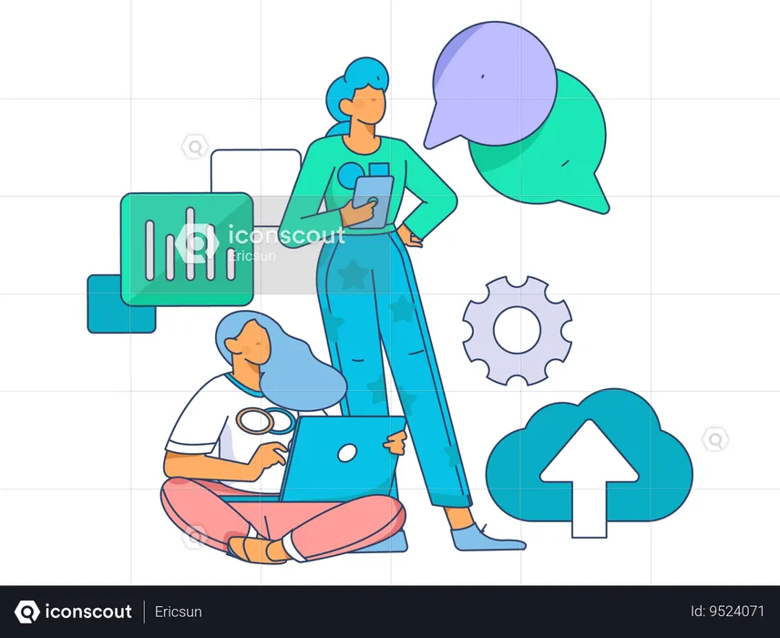 Business team is doing cloud upload  Illustration