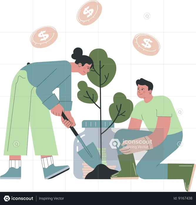 Business team is growing money plant  Illustration