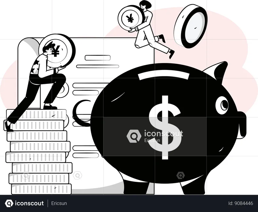 Business team is saving money in piggy bank  Illustration