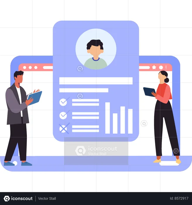 Business team is viewing employee's profile  Illustration
