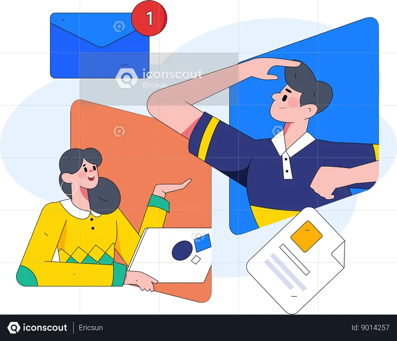 Business team is viewing business unread mails  Illustration