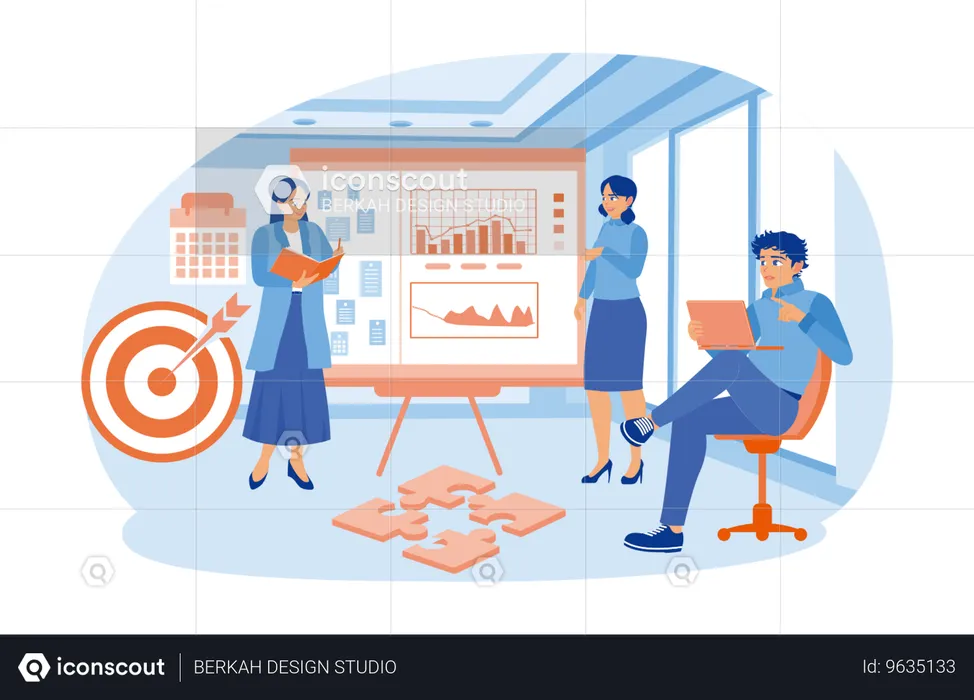 Business team making work plan on board  Illustration