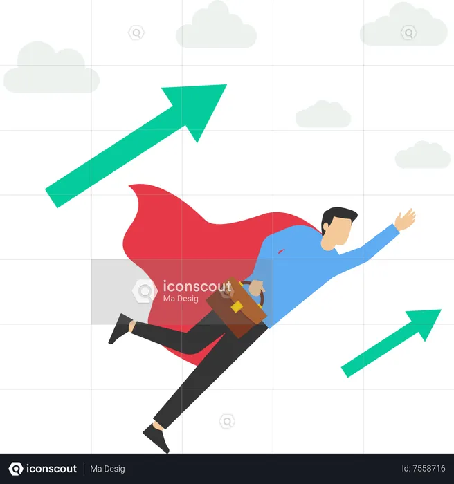 Business team members superhero flying high in the sky  Illustration