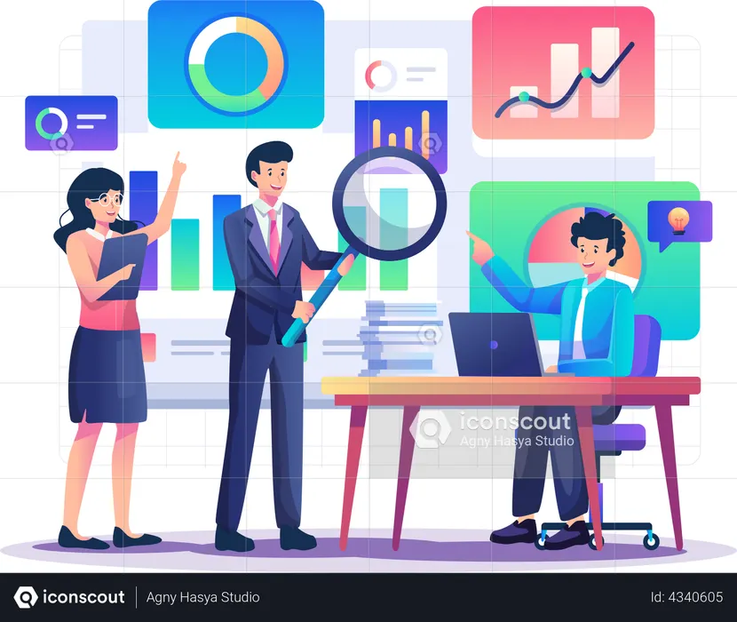 Business team monitoring data analytics  Illustration