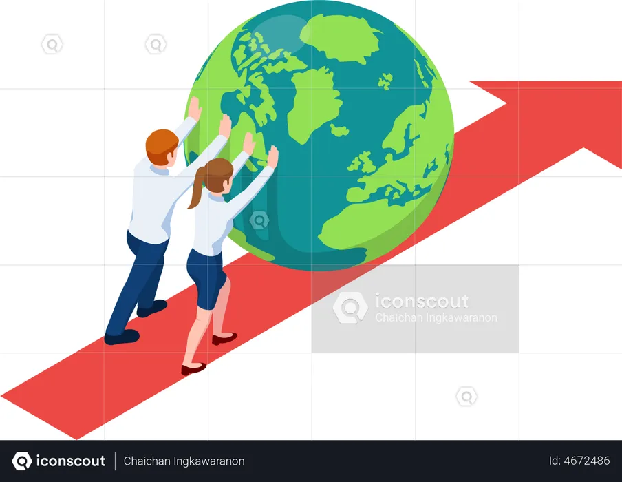 Business team moving business to global level  Illustration