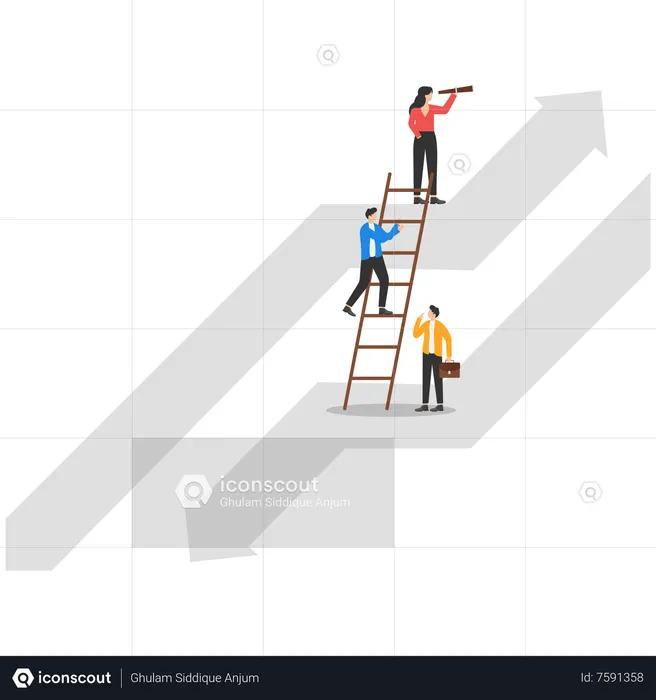 Business team moving up to growth from down graph  Illustration