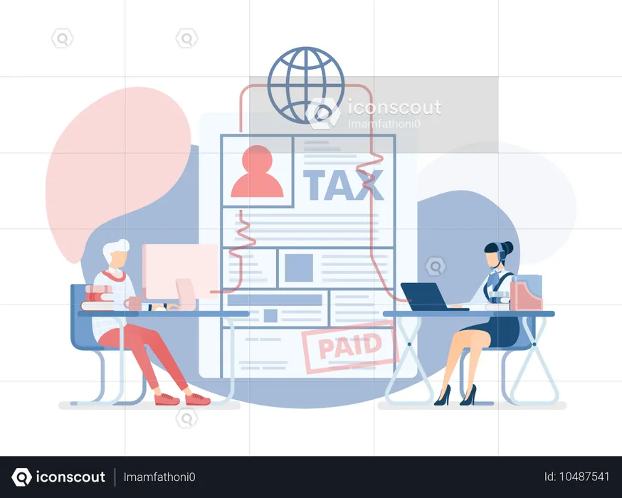 Business team paying business tax  Illustration