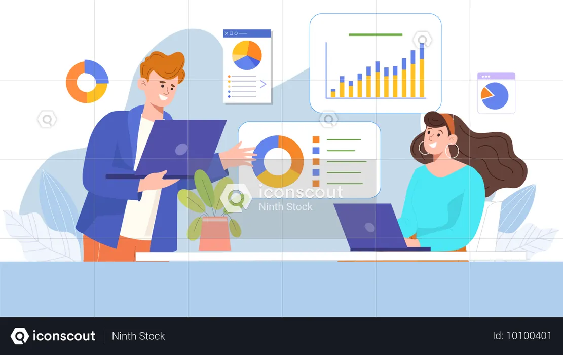 Business-Team prüft strategische Analyse  Illustration