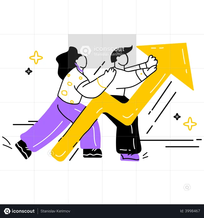 Business team pushing the graph up  Illustration