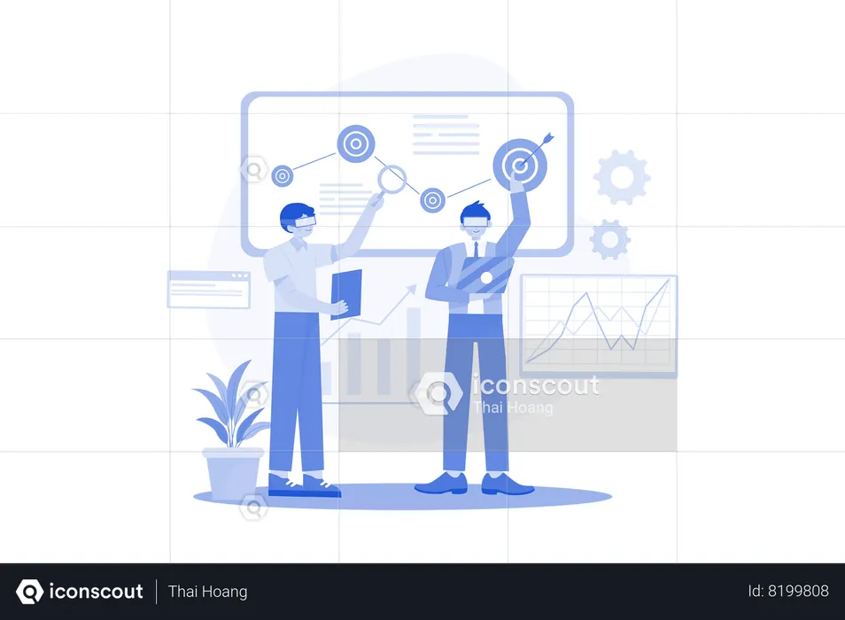 Business team reaching towards business goal  Illustration