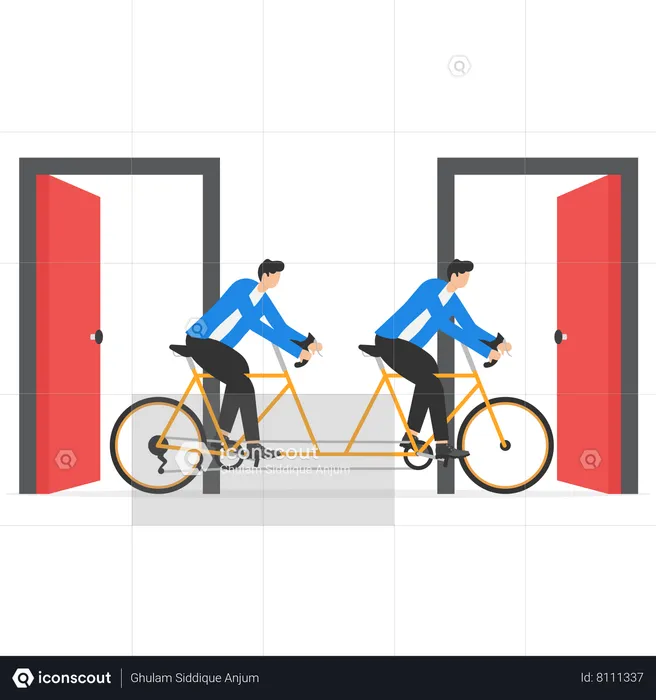 Business Team Riding Tandem Bicycle  Illustration