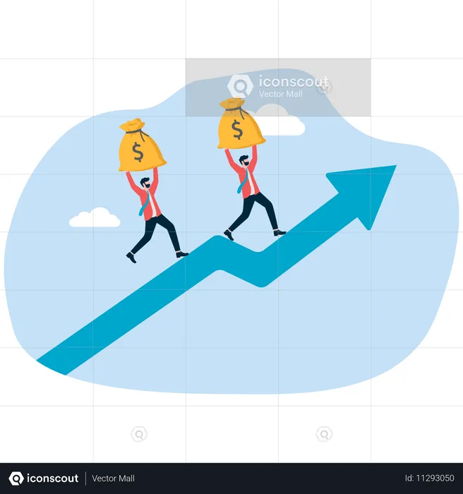 Business team runs and holds money to grow chart  Illustration