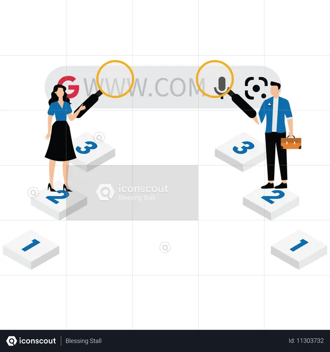 Business team Searching browsing internet data information networking  Illustration