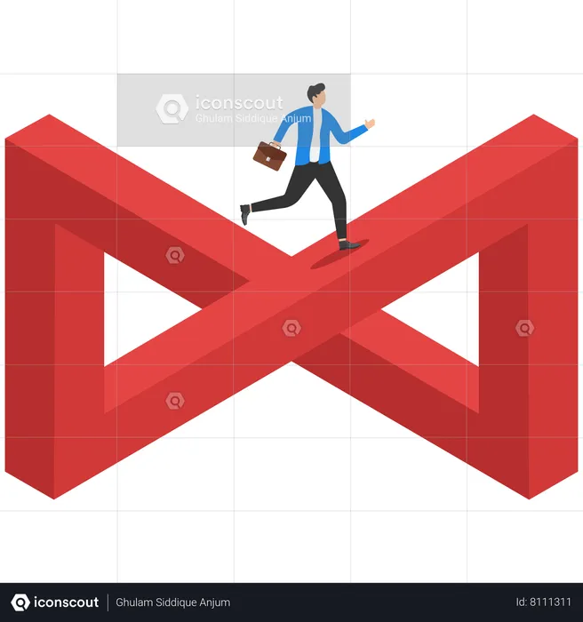 Business team solution with businessman walking on impossible shape  Illustration