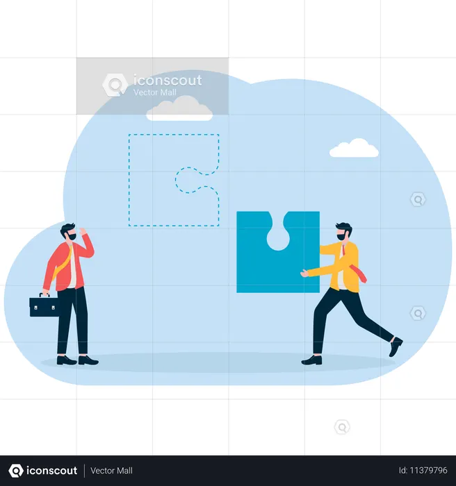 Business team solving business puzzles  Illustration