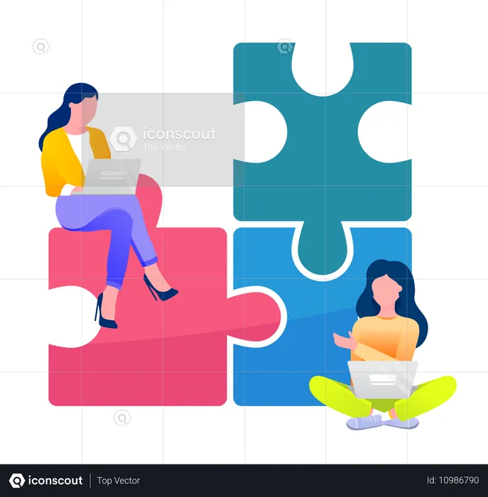 Business team solving business puzzle  Illustration