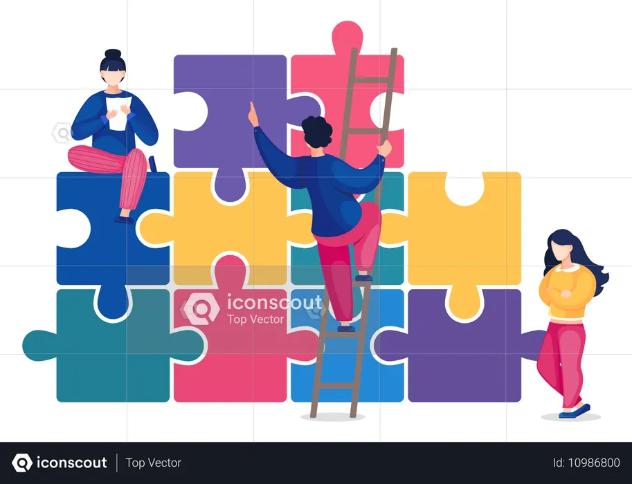 Business team solving business puzzle  Illustration