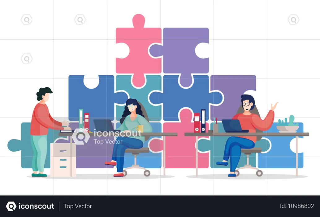 Business team solving business puzzle  Illustration