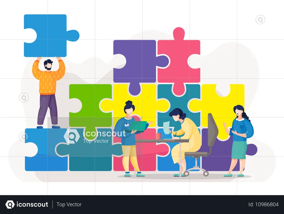 Business team solving business puzzle  Illustration