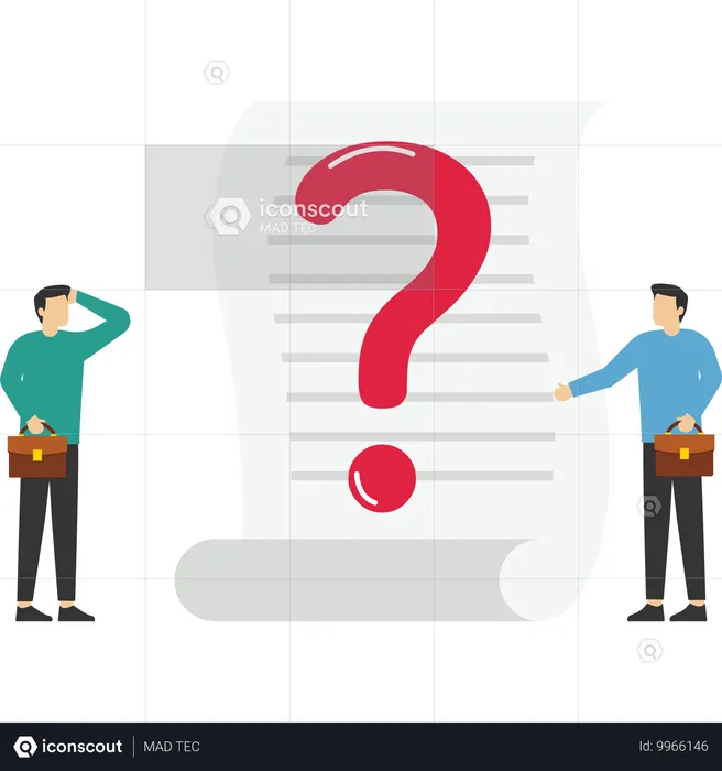 Business team standing near large question mark  Illustration