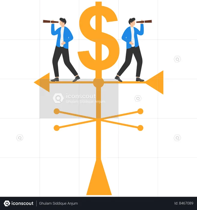 Business team standing on weather vane and searching for success  Illustration