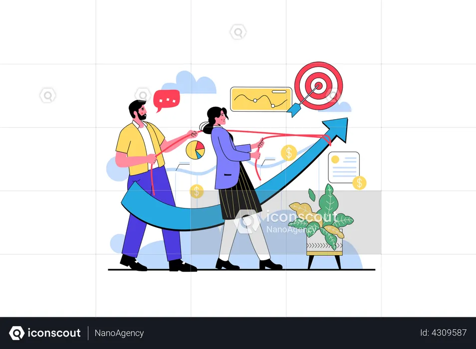 Business Team trying Growth  Illustration