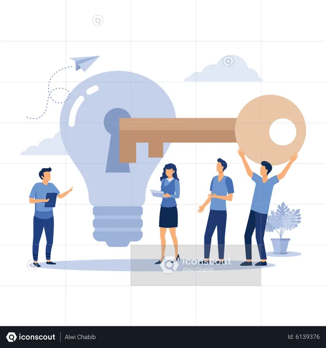 Business team unlocking business idea  Illustration